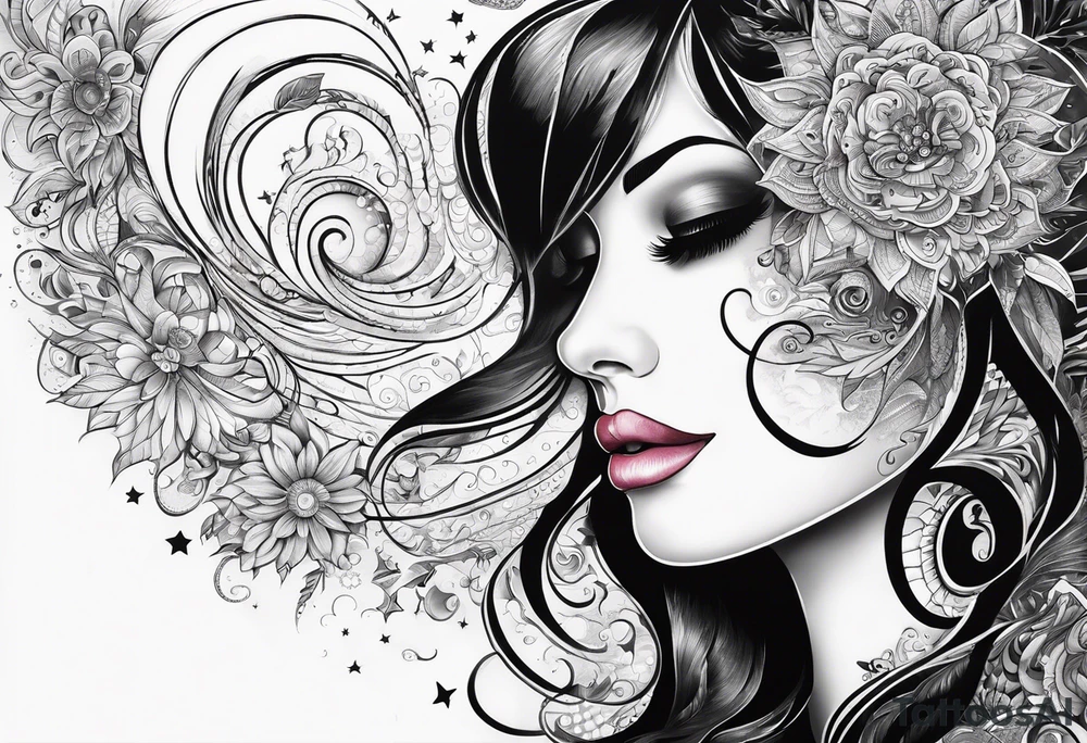 Books with sparkles and swirls tattoo idea