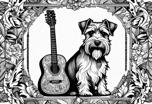 Miniature schnauzer playing guitar tattoo idea