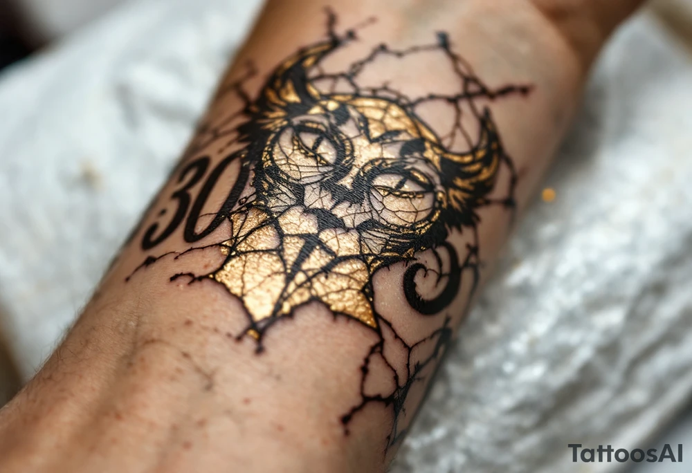 Vintage 30.04.1965 etched in bold brown ink with faded gold cracks for an aged effect. tattoo idea
