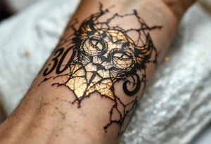 Vintage 30.04.1965 etched in bold brown ink with faded gold cracks for an aged effect. tattoo idea
