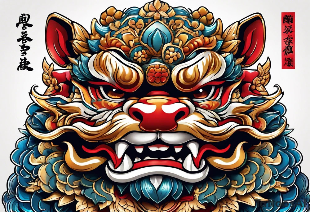 Traditional Okinawa shisa pair, One has their mouth closed, the other with their mouth open tattoo idea