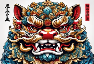 Traditional Okinawa shisa pair, One has their mouth closed, the other with their mouth open tattoo idea