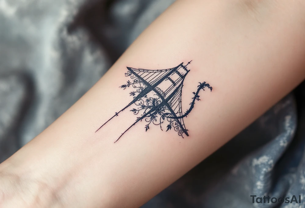信 (xìn, “faith/trust”) in deep indigo with a bridge motif speaks of connection and reliability. tattoo idea