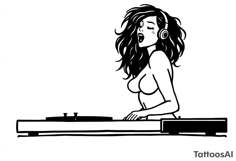 disk jockeying, naked girl, shouting tattoo idea
