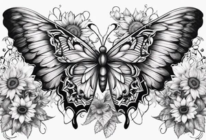 Wing cross with sunflower and butterflies tattoo idea