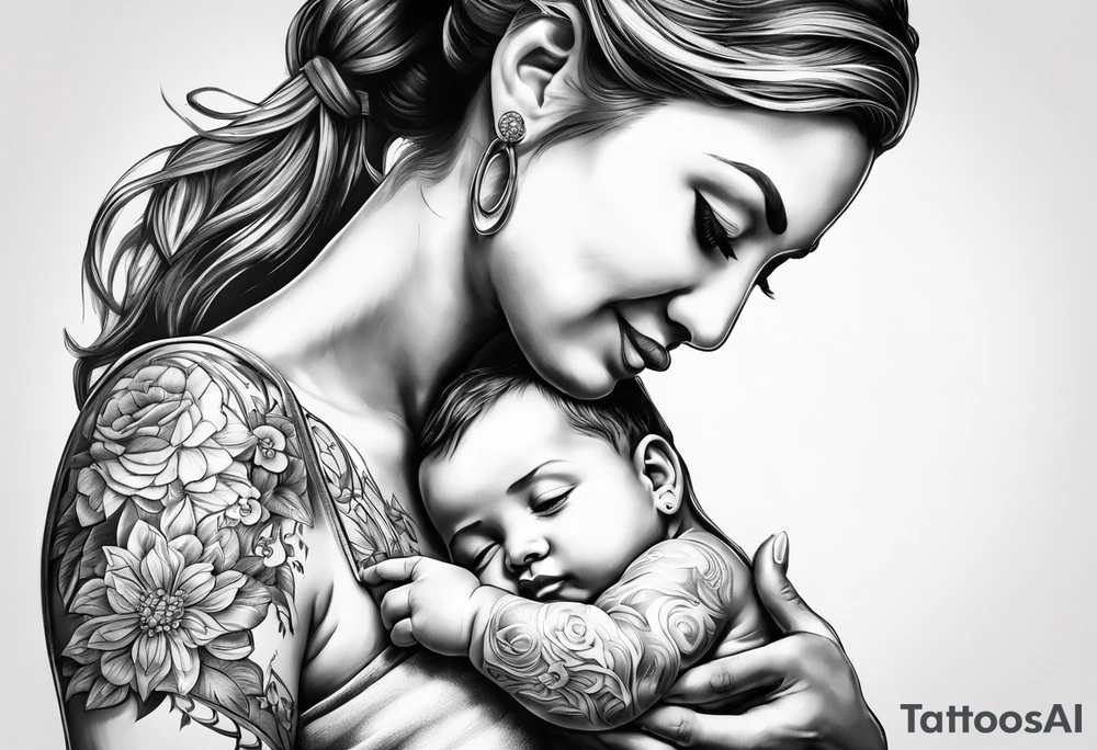 chest tattoo : 
mom and baby son statue tattoo idea