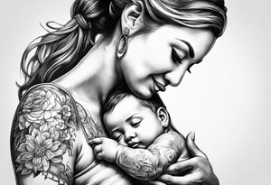 chest tattoo : 
mom and baby son statue tattoo idea