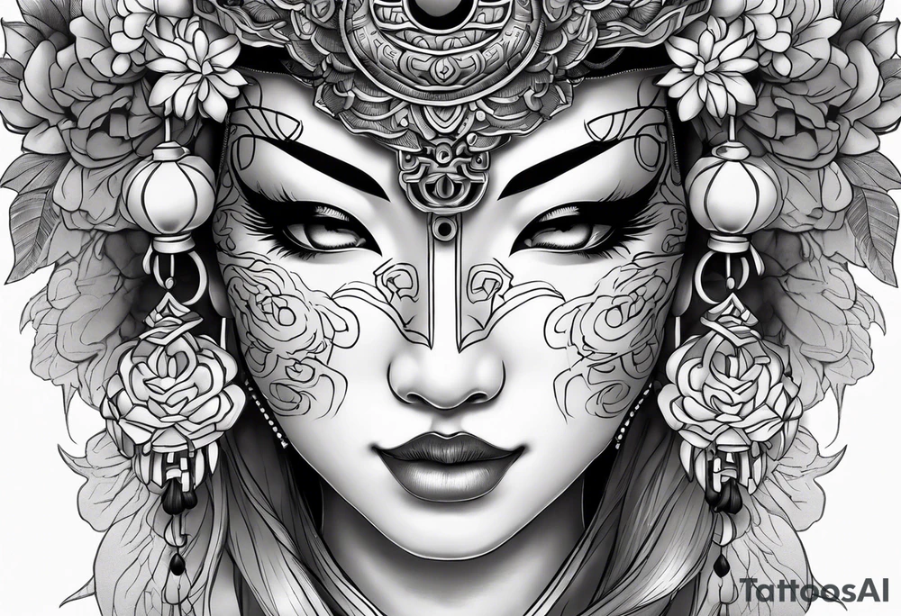 Japenese henya mask female tattoo idea