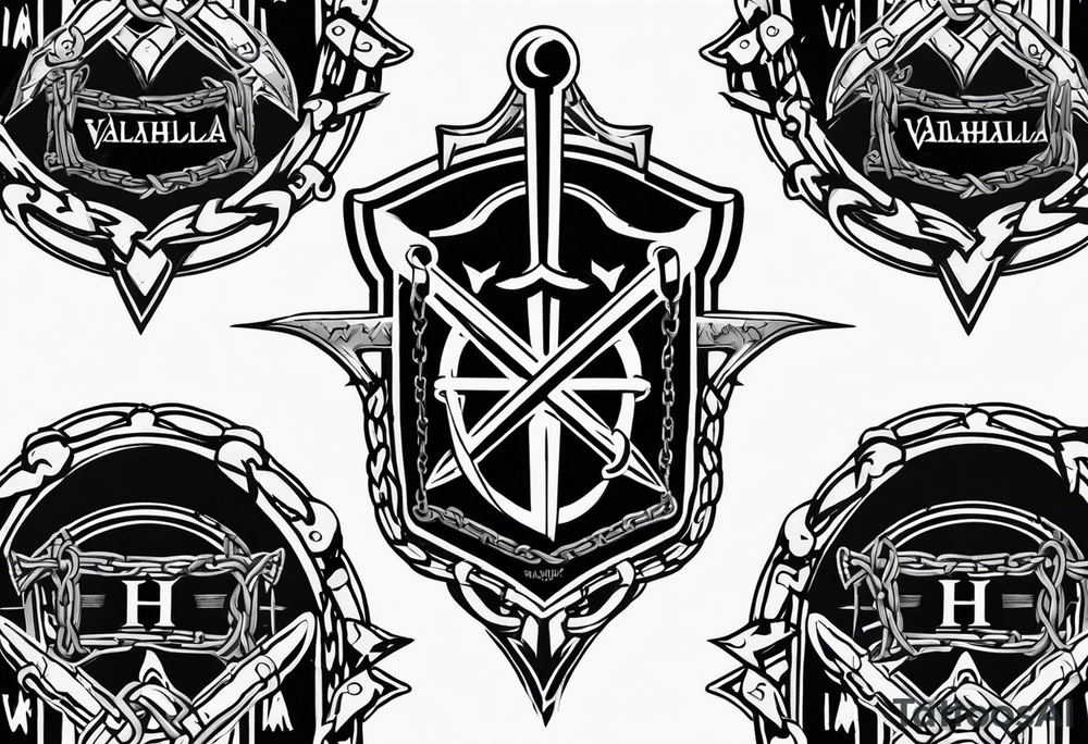 Valhalla sword shield barb wire chain tattoo idea