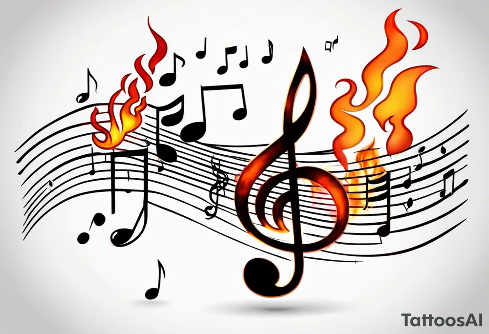 Musical notes on fire tattoo idea