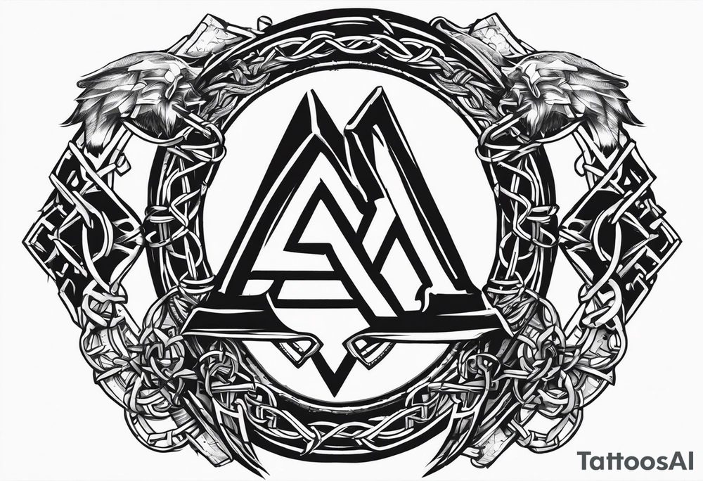 Valhalla sword shield dragon axe Valknut barbed wire chains tattoo idea Valhalla sword shield dragon axe Valknut barbed wire chains tattoo idea