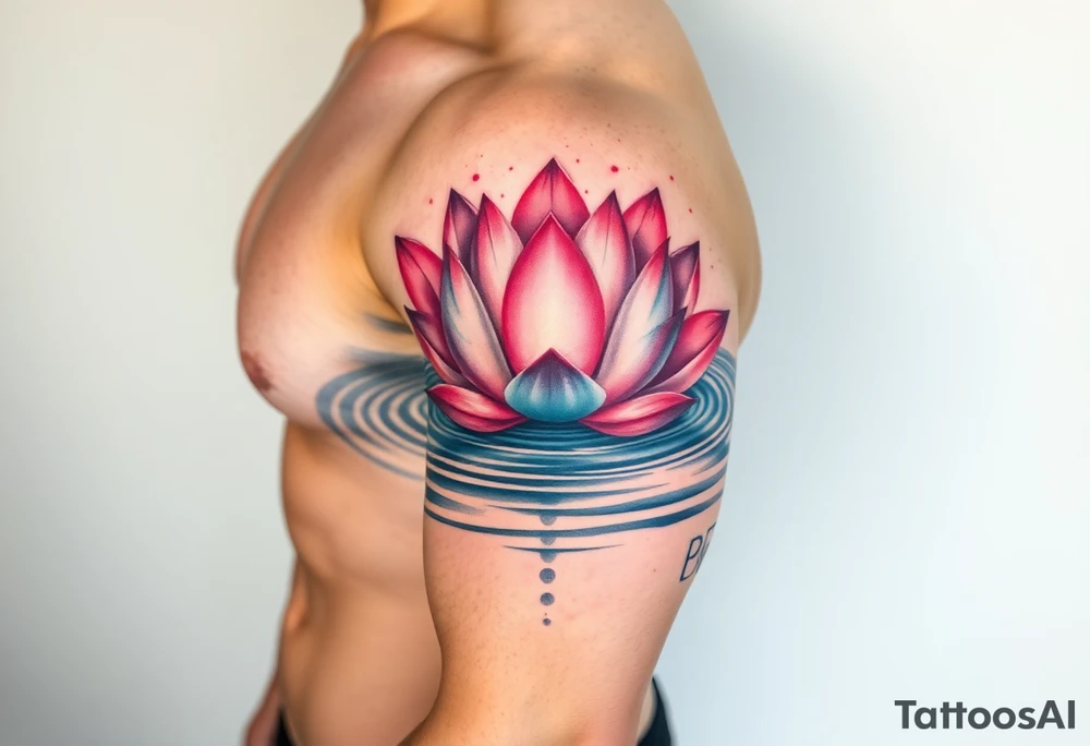 serene lotus flower emerging from sacred waters with ripples tattoo idea