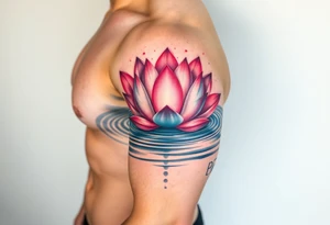 serene lotus flower emerging from sacred waters with ripples tattoo idea