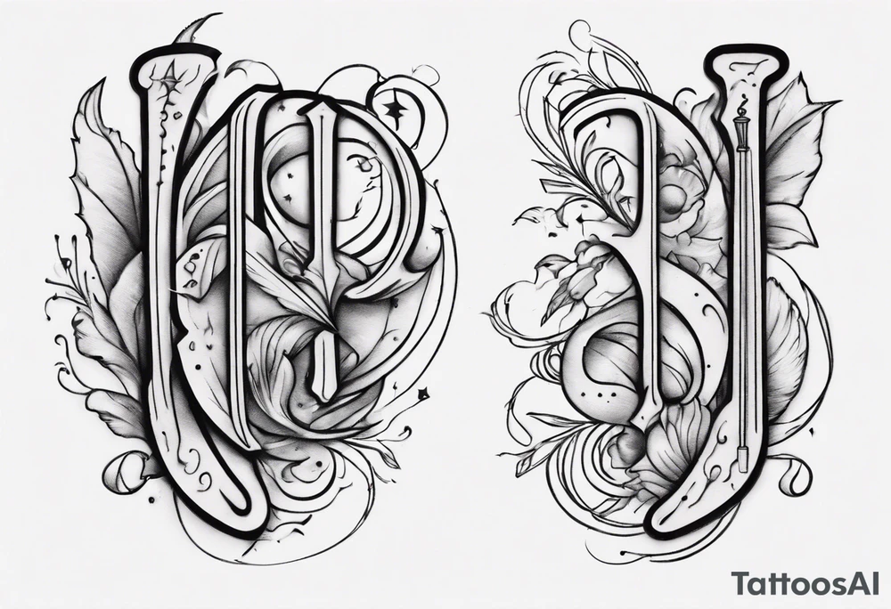 Needle and thread tracing two initials tattoo idea