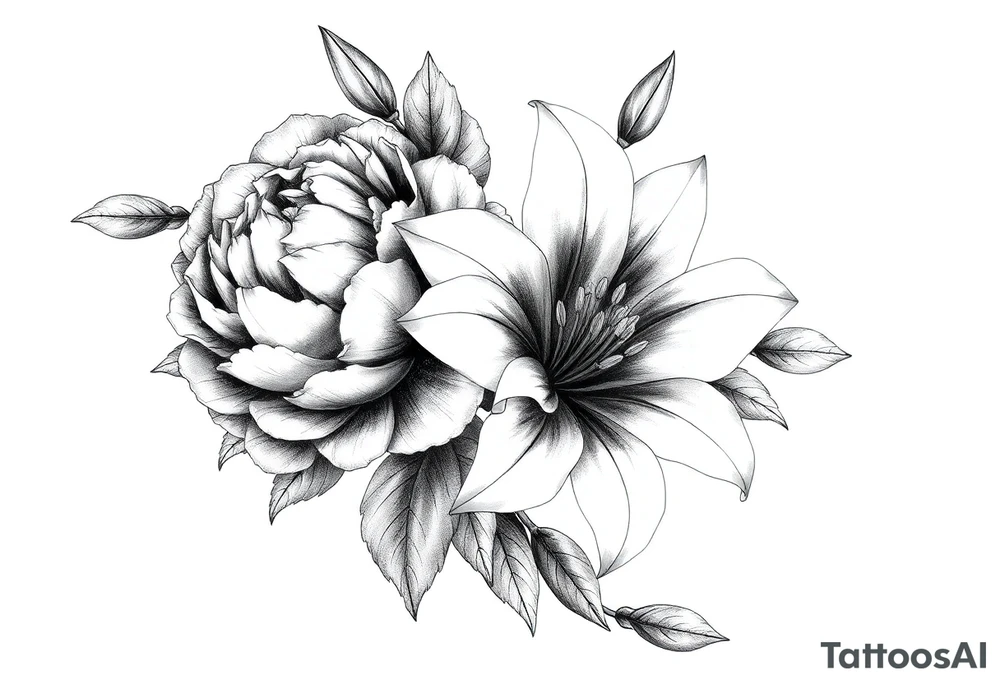 peonies and lilies with medusa tattoo idea