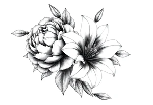 peonies and lilies with medusa tattoo idea