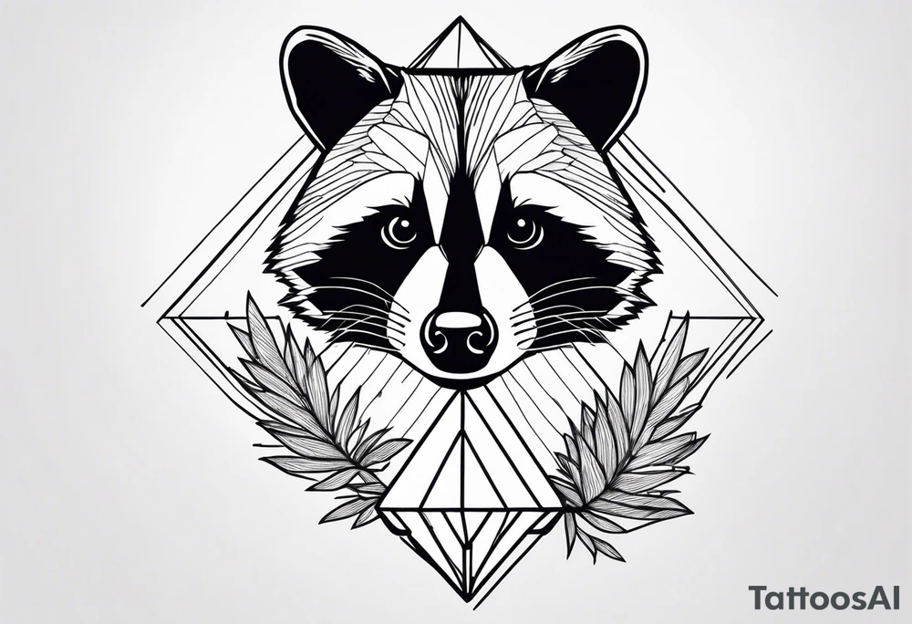 Raccoon in nature in shape of long diamond tattoo idea