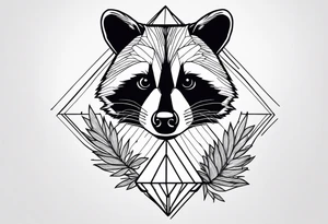 Raccoon in nature in shape of long diamond tattoo idea