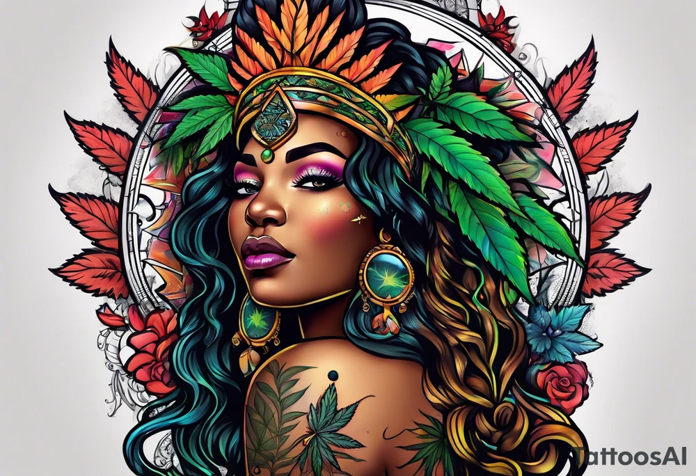 Black Goddess of marijuana tattoo idea