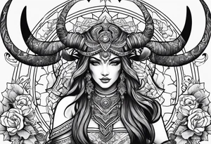 Taurus goddess with bull horns tattoo idea