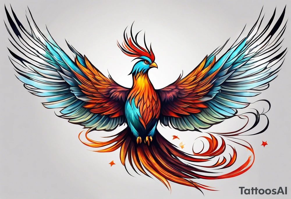 phoenix, 
chinese,
realistic, 
long tail,
elegant,
wing tips pointing down,
long neck,
long feathers,
in flight,
graceful, tattoo idea