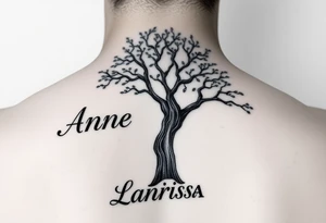 the name, Anne, Jessy
 on a live tree the name Larissa under the tree tattoo idea