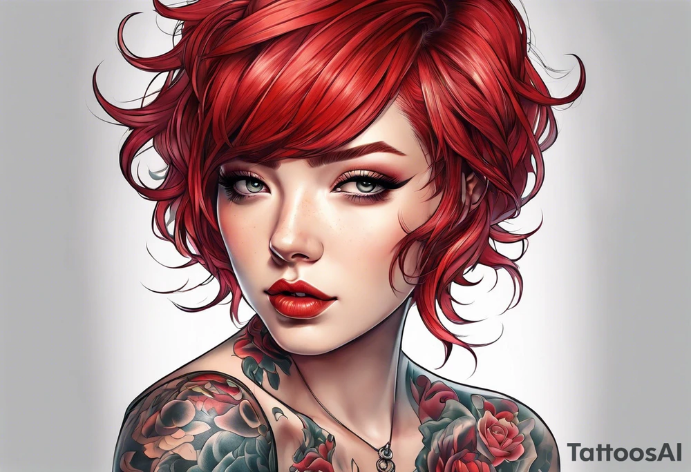 A red-haired girl with a short haircut is a demon tattoo idea