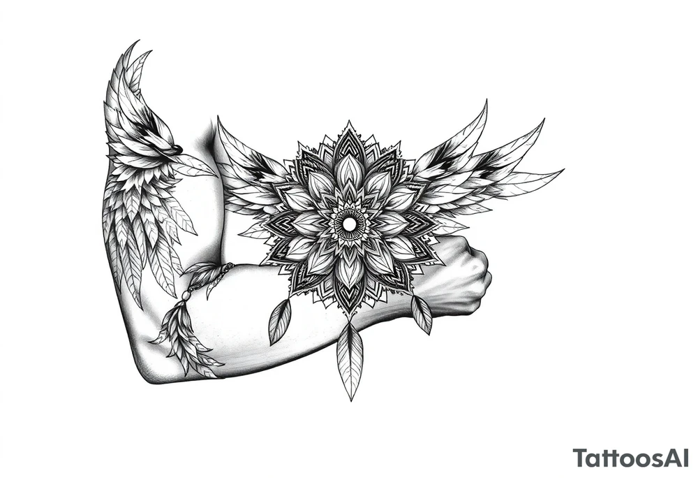spiritual feathers ornamental mandala shaman tattoo idea