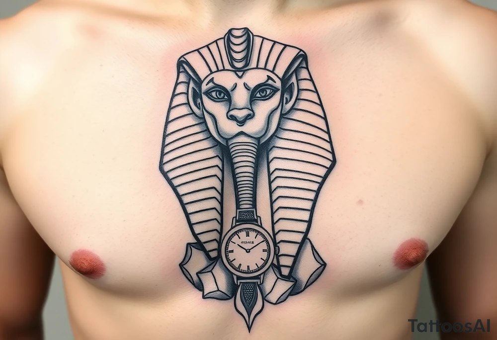 6. Esfinge descompuesta
Rostro de la Gran Esfinge, pero desmoronándose en bloques de piedra o arena flotante.

Puedes combinarlo con un reloj de arena dentro del pecho. tattoo idea