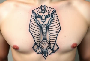 6. Esfinge descompuesta
Rostro de la Gran Esfinge, pero desmoronándose en bloques de piedra o arena flotante.

Puedes combinarlo con un reloj de arena dentro del pecho. tattoo idea