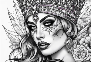 Fancy queen zombie diamonds and gemstones full sleeve tattoo idea