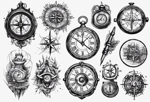 A Brocken clock whitch got an compass integrated tattoo idea