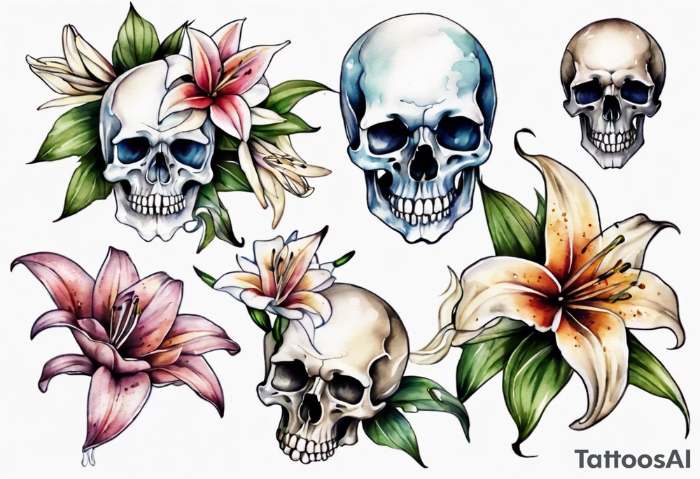 Skull and lilies tattoo idea
