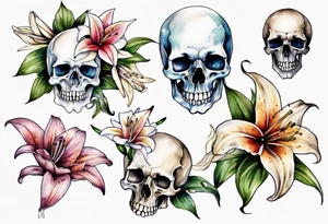 Skull and lilies tattoo idea