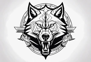 wolf head with katana in mouth tattoo idea