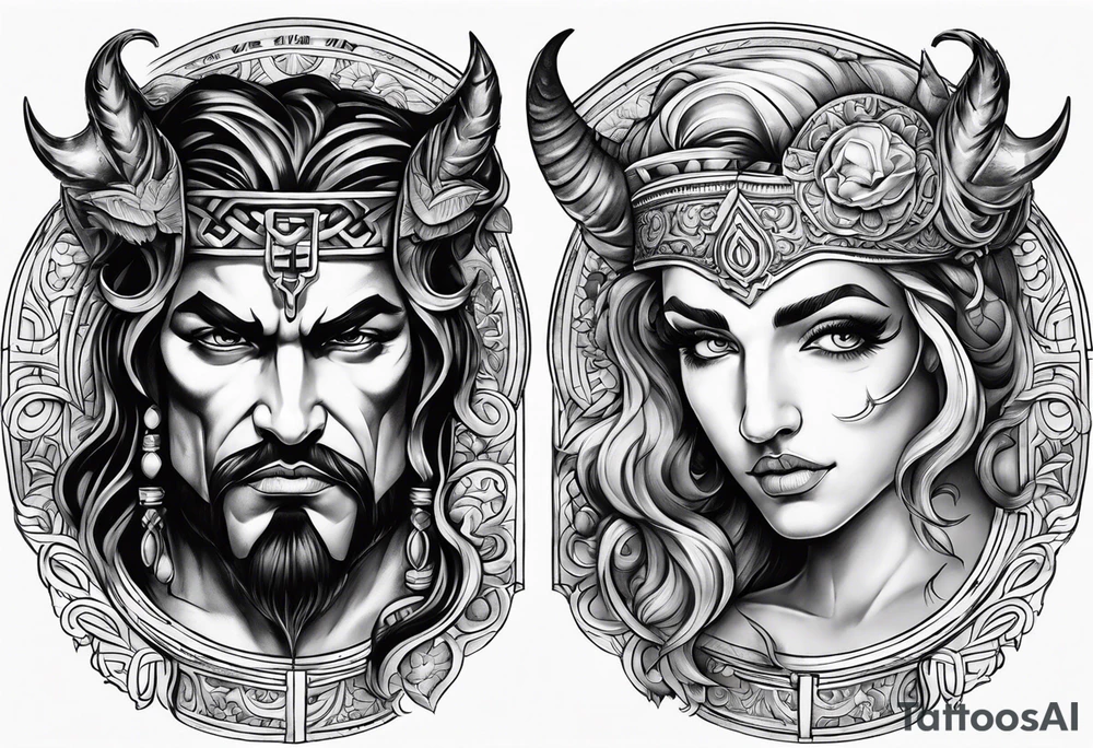 Greek devil and greek angel tattoo idea