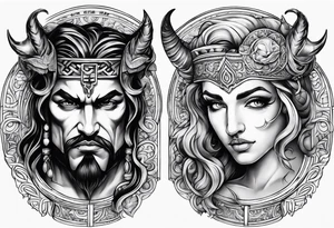 Greek devil and greek angel tattoo idea