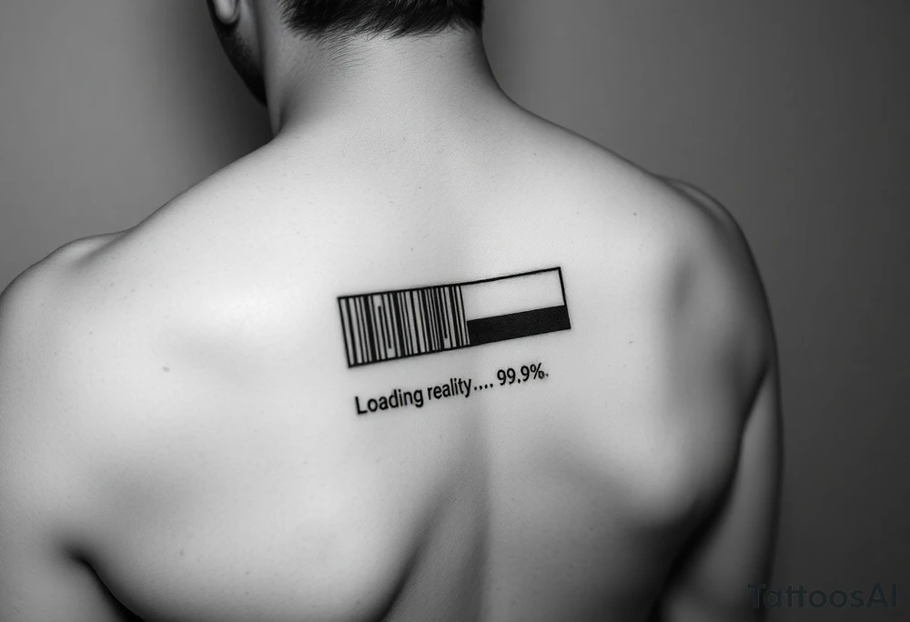 "QR-code tattoo that scans to a 10-second loop of:  
- Buffering symbol  
- Text: 'Loading reality... 99.9%'  

Style: High-contrast. Inner wrist." tattoo idea