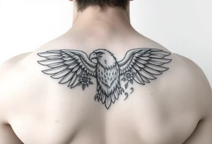 eagle and flowers wings not opened in the arm tattoo idea