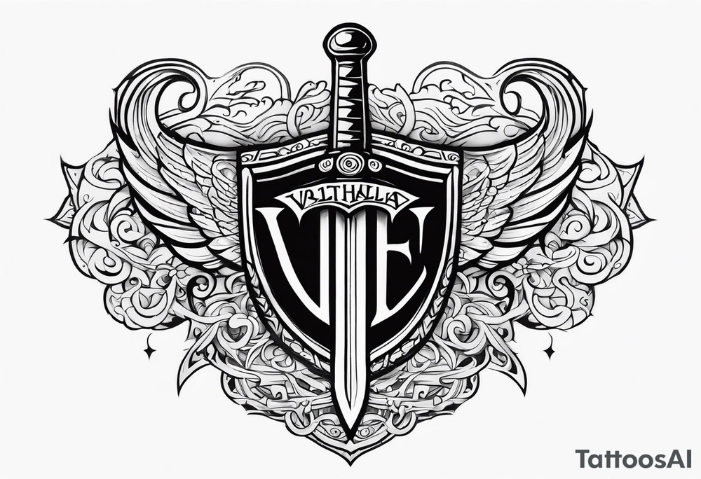 Valhalla sword shield heaven tattoo idea