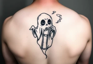 Cute ghost smoking a bong tattoo idea