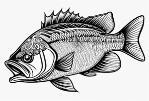 tribal bass fish, its tail turns into a fishing hook tattoo idea