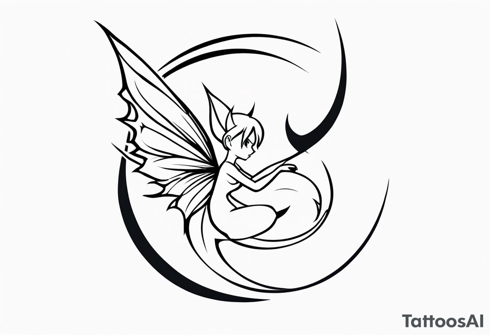 A fairy with a tail inspired by the logo of the show called Fairy Tail in a fetal position tattoo idea