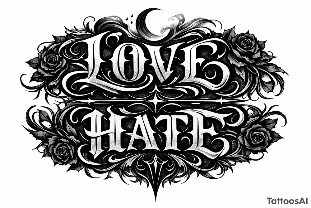 Its a coverup tattoo so i want love/hate to be read as love and turn it upside down and it should read hate tattoo idea