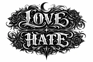 Its a coverup tattoo so i want love/hate to be read as love and turn it upside down and it should read hate tattoo idea
