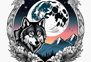 Half sleeve
Two wolves
Dark woods
Mountain peaks
Moon tattoo idea
