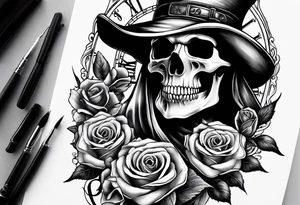 Reaper with roses and pocket watch tattoo idea