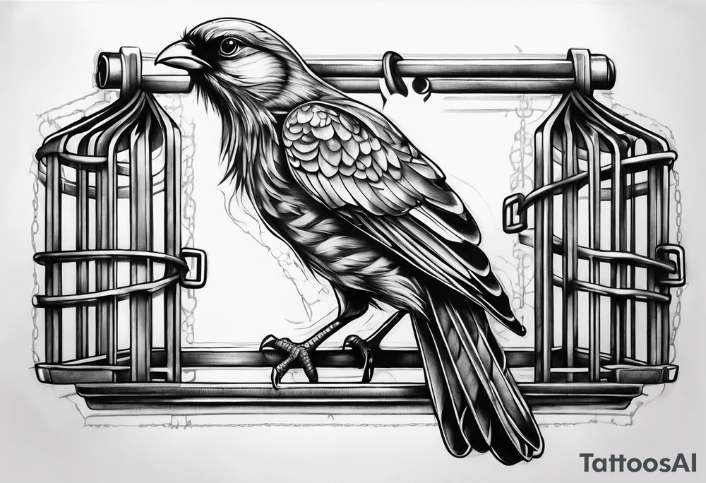 caged bird chained tattoo idea