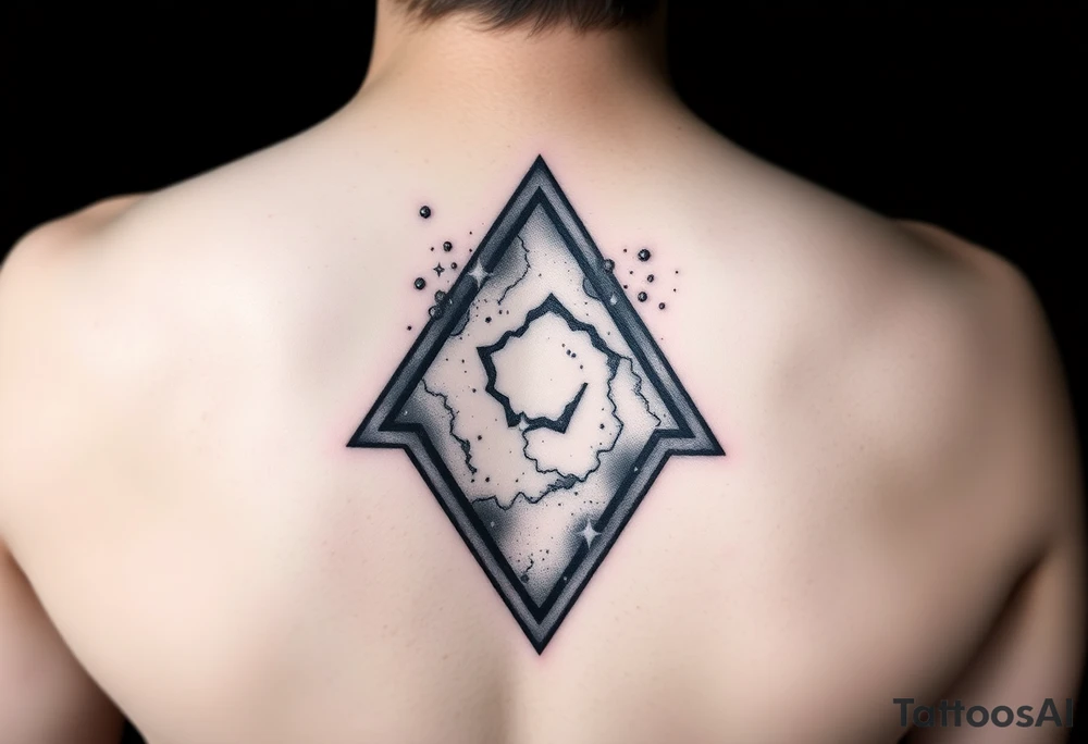 cover up tattoo of the galaxy that covers the upper portion of the back and is in an upside down triangle tattoo idea
