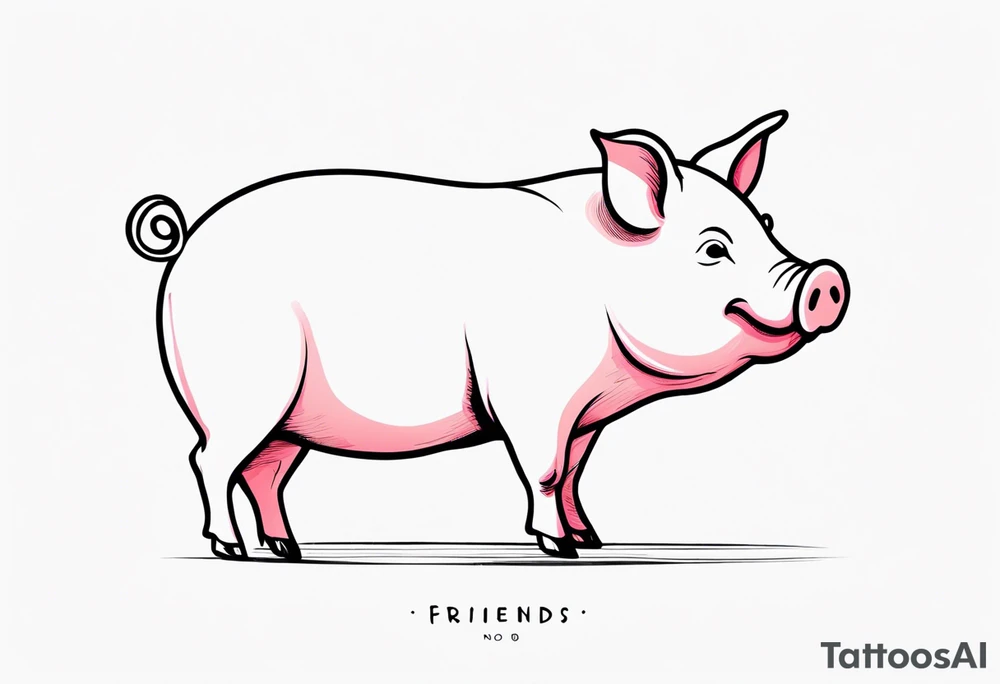 simple drawing of piglet or pig with text: "Friends. Not Food" included.
draw with very thin lines and no shading tattoo idea
